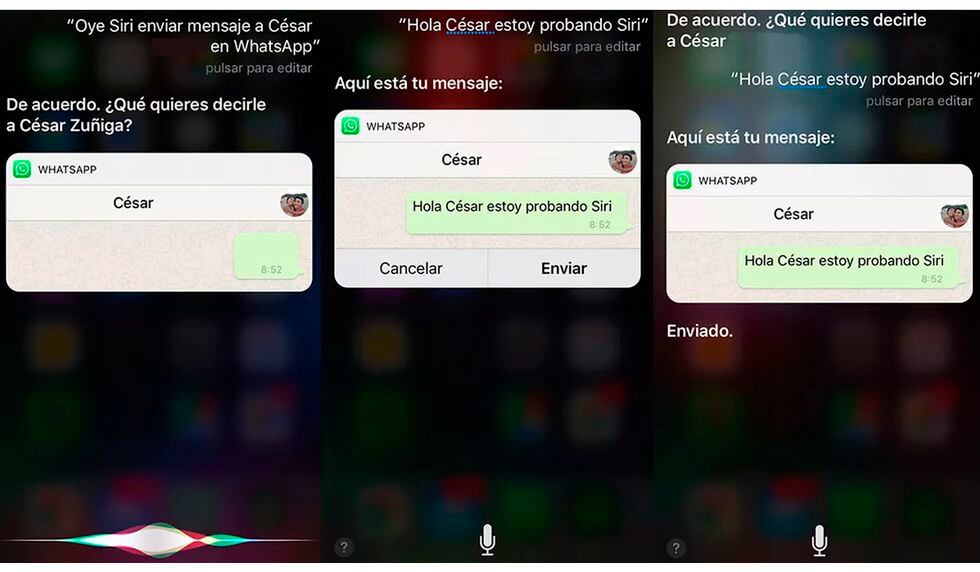 De esta forma podrás usar Siri para mandar un mensaje de WhatsApp. (Foto: Captura)