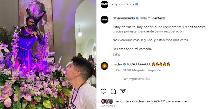 Chyno Miranda, Chyno regresa, chyno recupera sus redes sociales