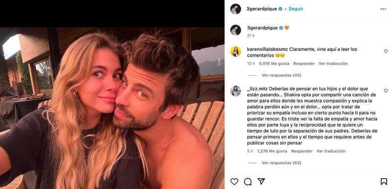 Piqué comparte nueva foto junto a Clara Chía.