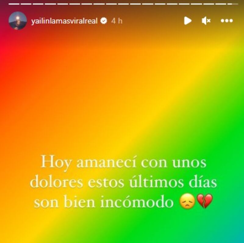 Mensaje de Yailin en su historia de Instagram