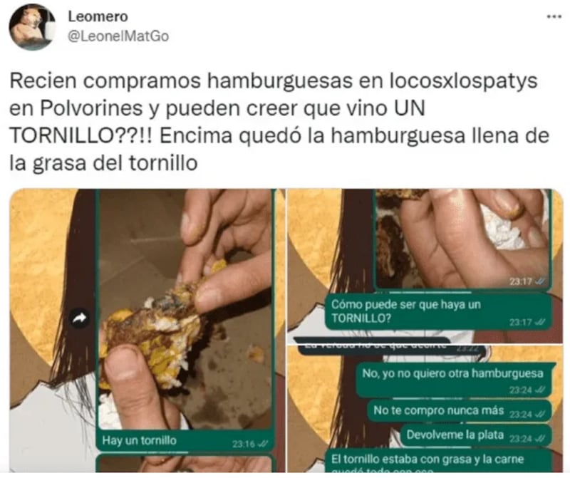 Encontró un tornillo en una hamburguesa