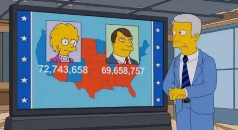 Los Simpson mostraron un mapa electoral casi idéntico al de las elecciones presidenciales de este año en EEUU