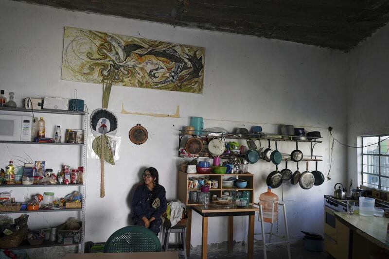 La artista Luz Asturizaga se toma un descanso en la Escuela Siqueiros en Poxindeje, México, el sábado 30 de julio de 2022. La escuela tiene su sede en un centro primario reconvertido y uno de sus cofundadores es Jesús Rodríguez Arévalo, alumno de discípulos de los tres grandes maestros del muralismo: Diego Rivera, David Alfaro Siqueiros y José Clemente Orozco. Asturizaga, una escultora boliviana de 36 años, dice que ha disfrutado cada momento de su estadía en la emblemática casa del muralismo. (Foto AP/Fernando Llano)