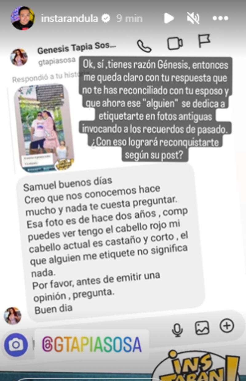 La respuesta de Génesis Tapia a Samu Suárez.