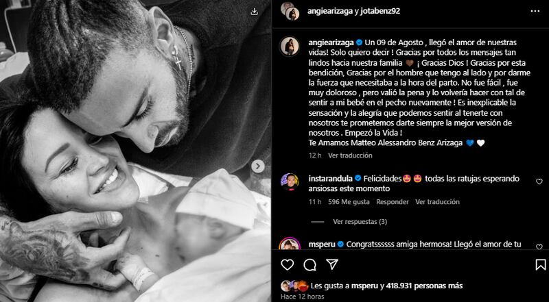 Angie Arizaga y Jota Benz hijo.