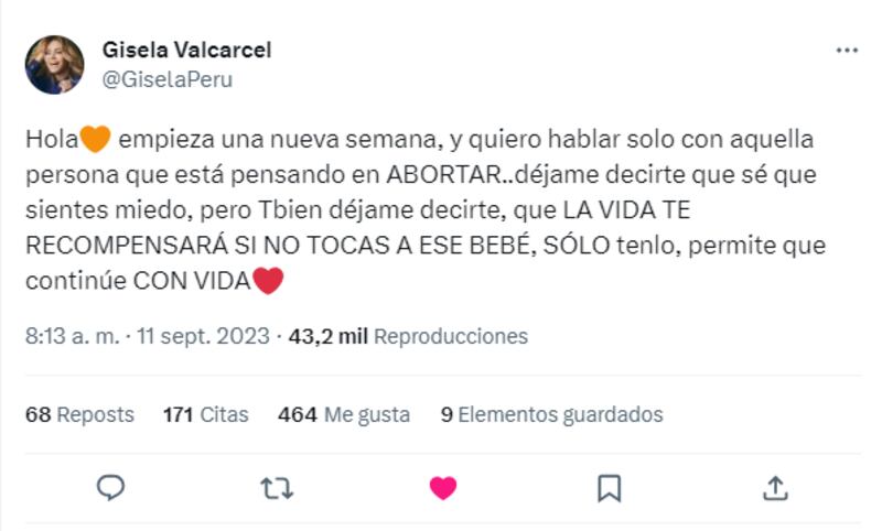 El mensaje de Gisela Valcárcel.