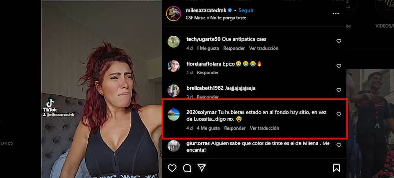 La sugerencia que recibe Milena Zárate