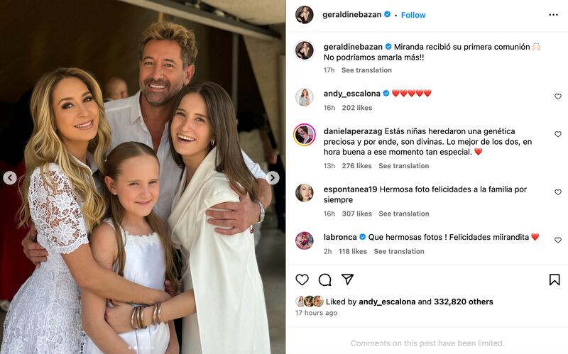 Geraldine Bazán y Gabriel Soto junto a sus hijas