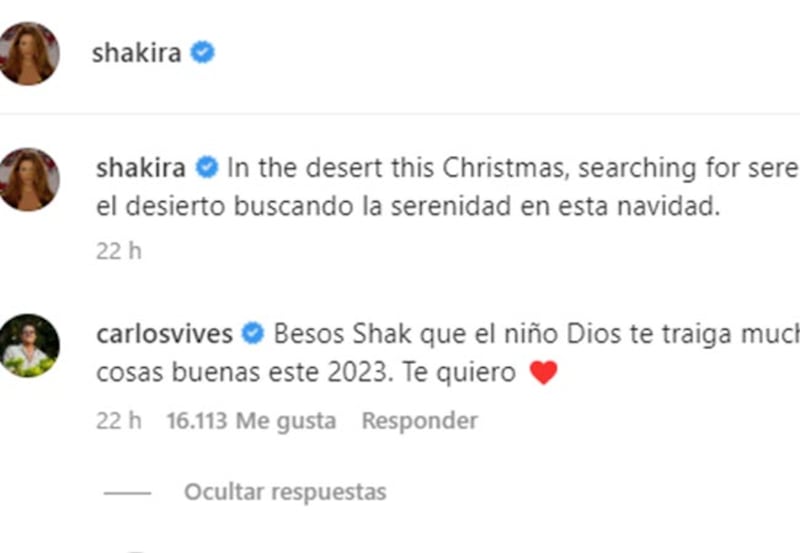 Carlos Vives le muestra su apoyo a Shakira en su primera Navidad sin Piqué